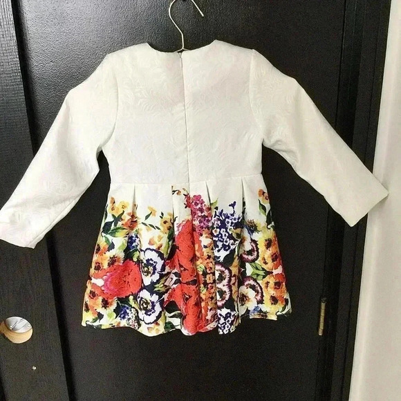 Morning Dance Baby White Jacquard Floral Print Long Sleeve Pleated Dress Size 5T - Picture 2 of 10